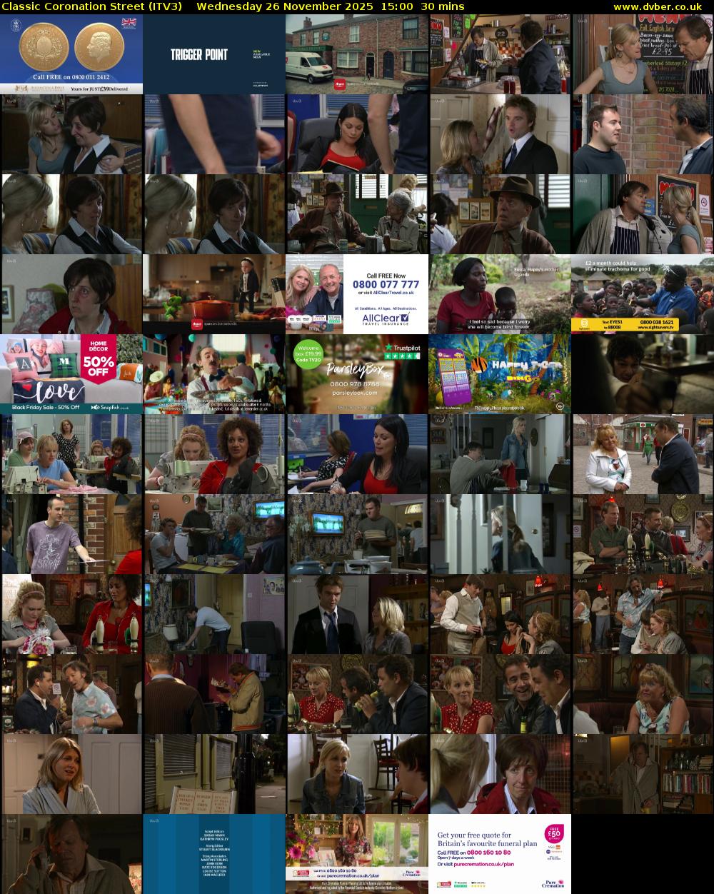Classic Coronation Street (ITV3) Wednesday 26 November 2025 15:00 - 15:30