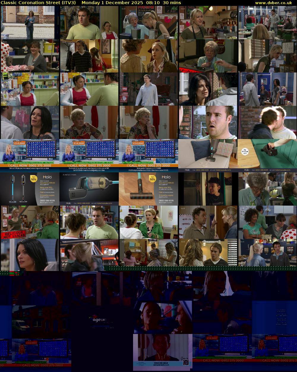 Classic Coronation Street (ITV3) Monday 1 December 2025 08:10 - 08:40