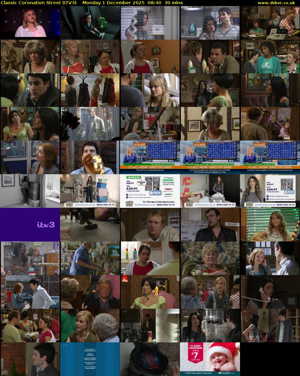 Classic Coronation Street (ITV3) Monday 1 December 2025 08:40 - 09:10