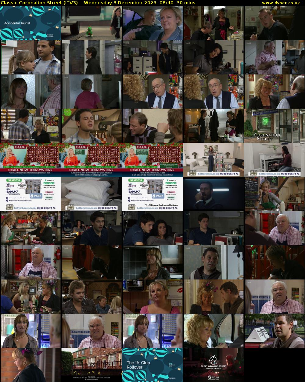 Classic Coronation Street (ITV3) Wednesday 3 December 2025 08:40 - 09:10