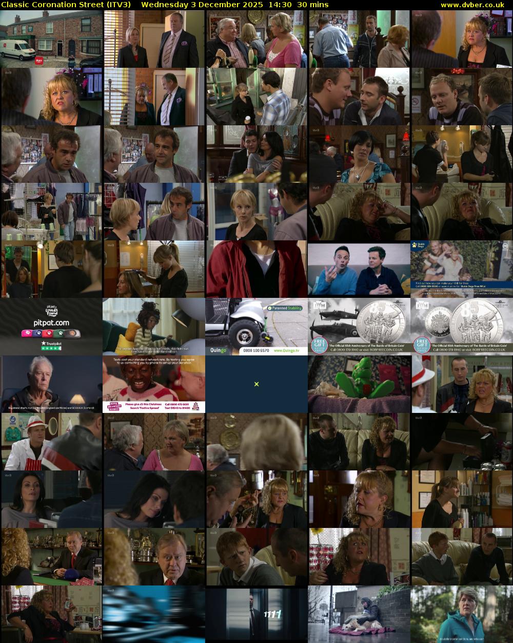 Classic Coronation Street (ITV3) Wednesday 3 December 2025 14:30 - 15:00