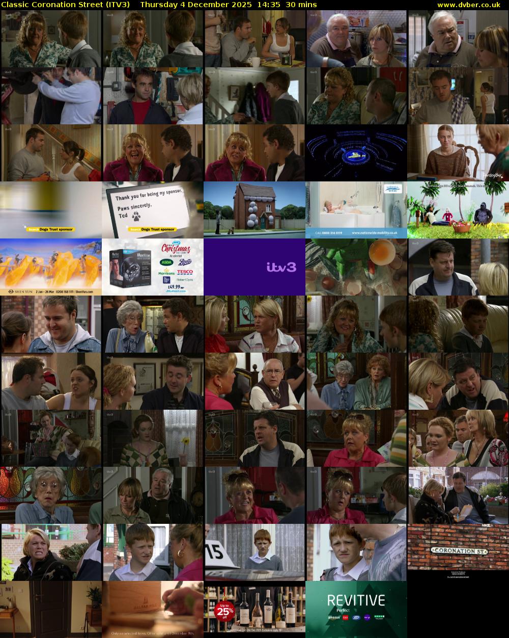 Classic Coronation Street (ITV3) Thursday 4 December 2025 14:35 - 15:05