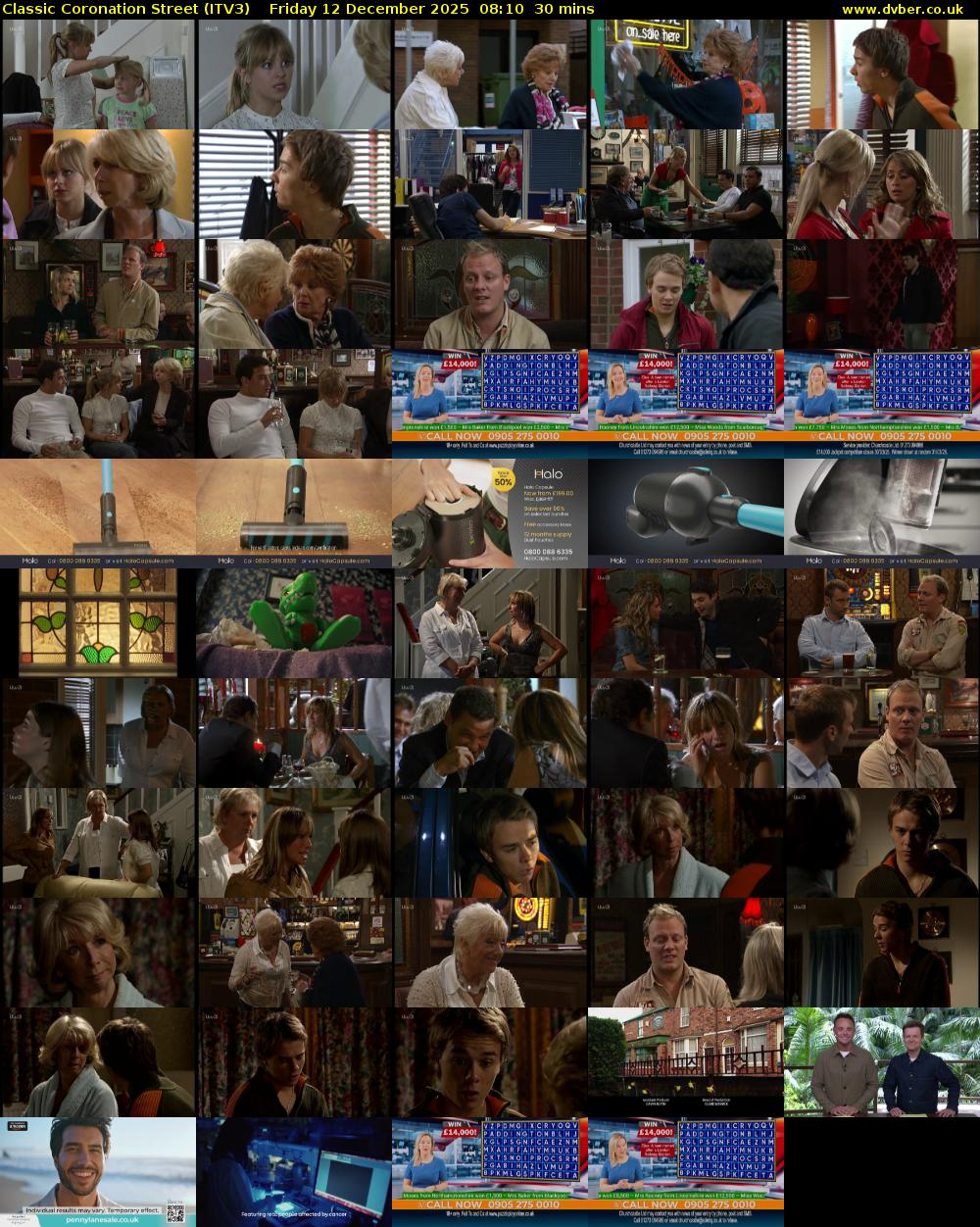 Classic Coronation Street (ITV3) Friday 12 December 2025 08:10 - 08:40