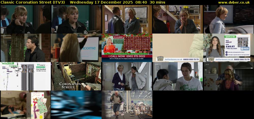 Classic Coronation Street (ITV3) Wednesday 17 December 2025 08:40 - 09:10