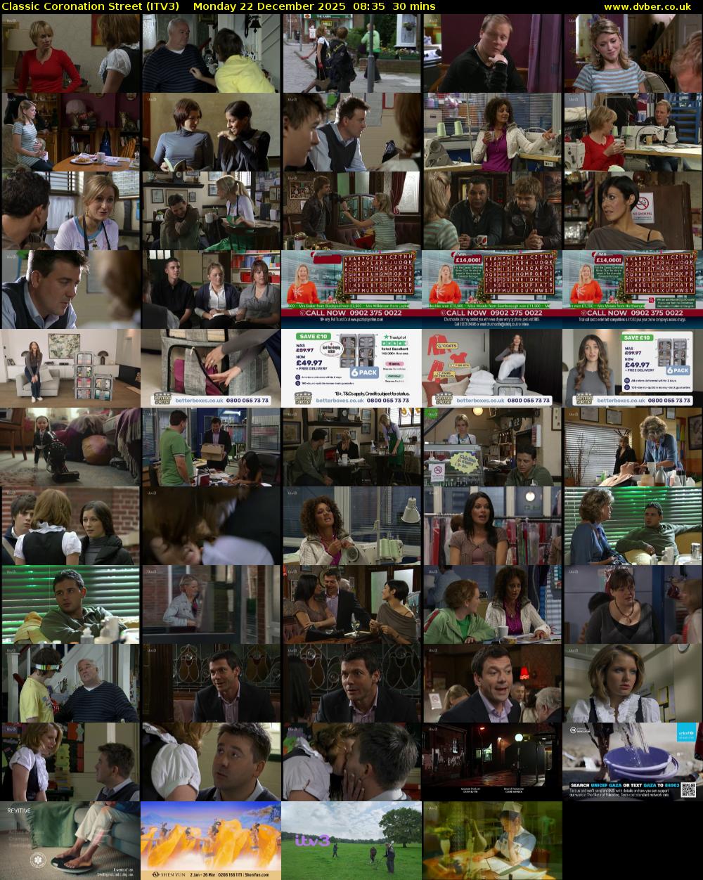 Classic Coronation Street (ITV3) Monday 22 December 2025 08:35 - 09:05