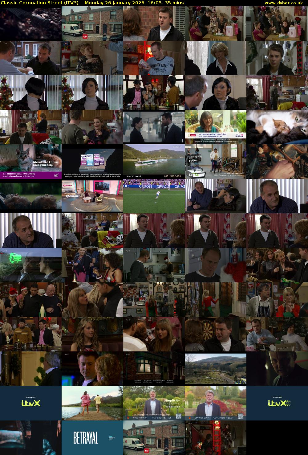 Classic Coronation Street (ITV3) Monday 26 January 2026 16:05 - 16:40