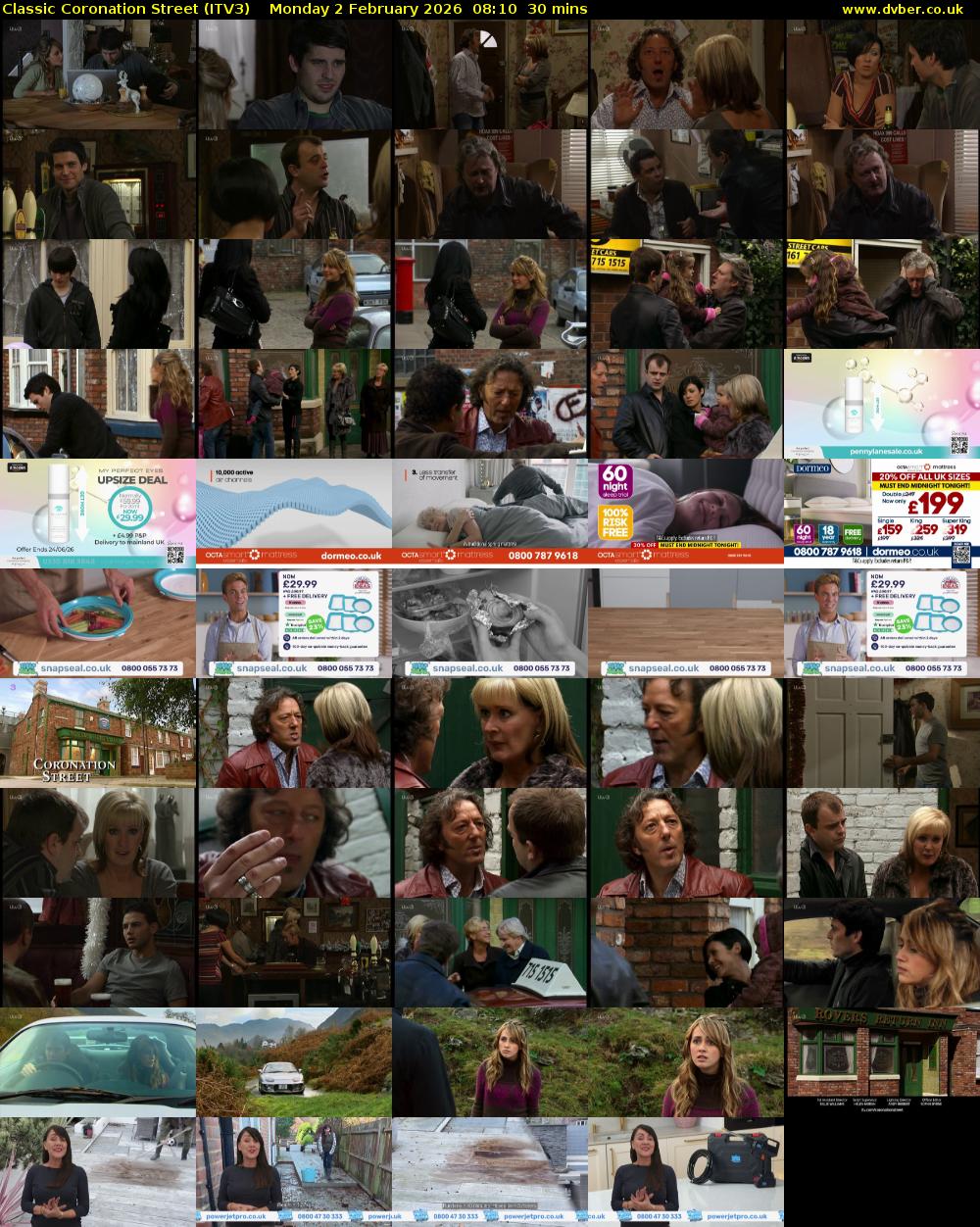 Classic Coronation Street (ITV3) Monday 2 February 2026 08:10 - 08:40
