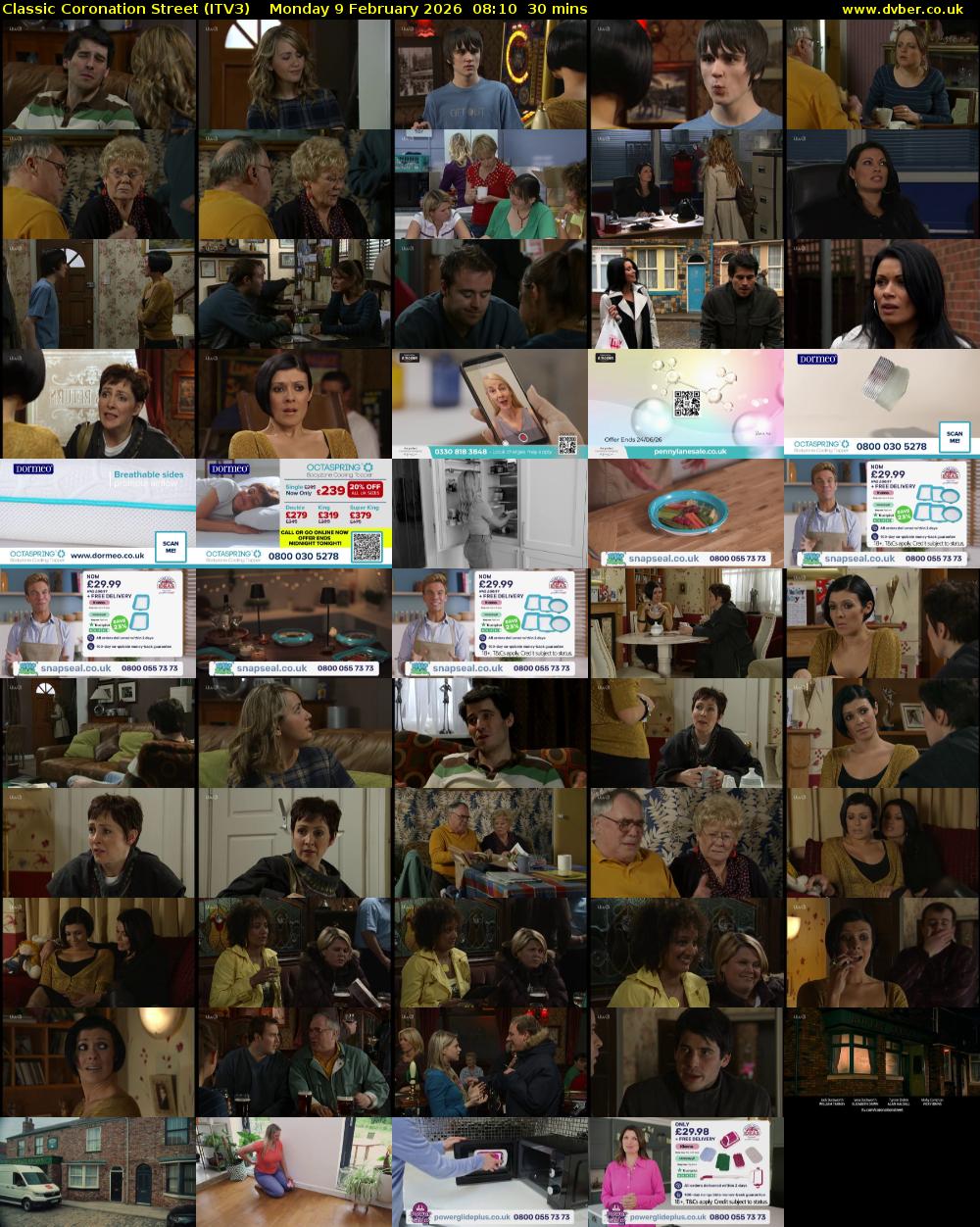 Classic Coronation Street (ITV3) Monday 9 February 2026 08:10 - 08:40