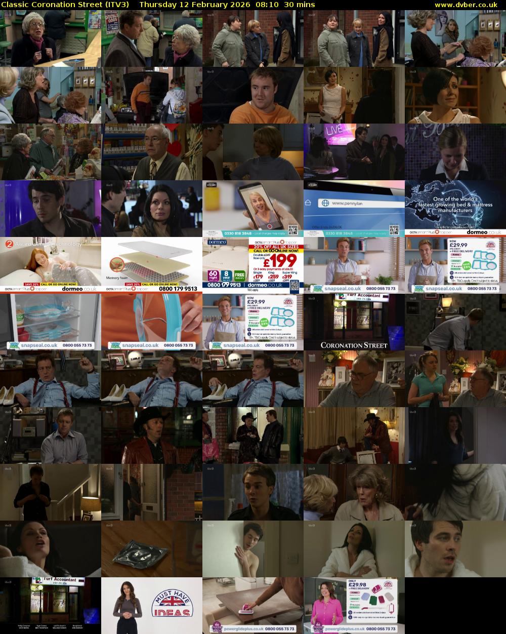Classic Coronation Street (ITV3) Thursday 12 February 2026 08:10 - 08:40