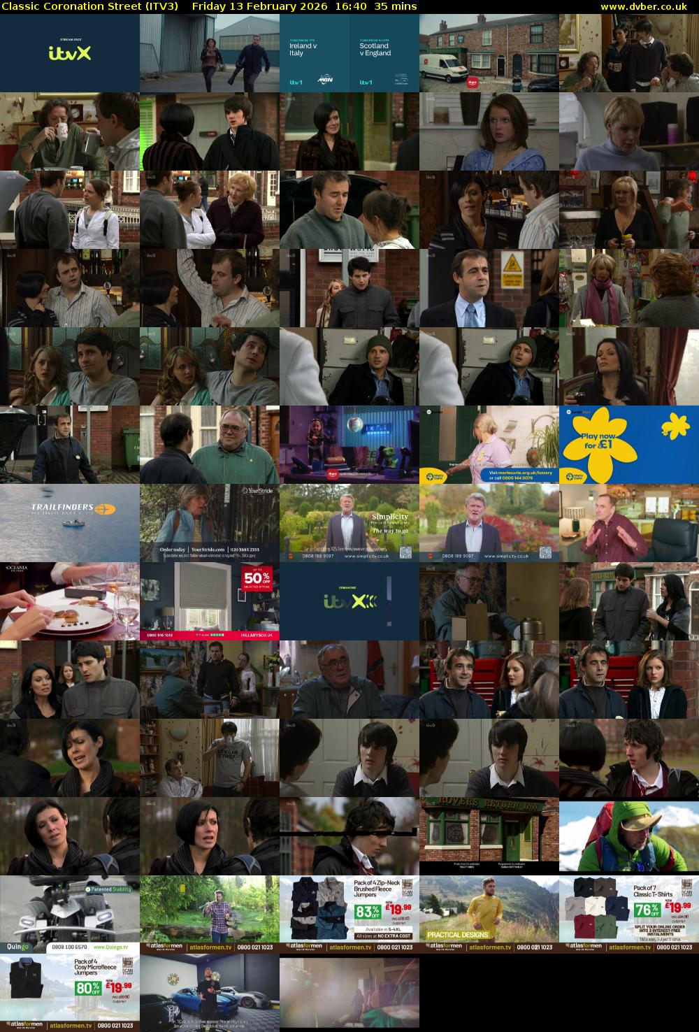 Classic Coronation Street (ITV3) Friday 13 February 2026 16:40 - 17:15