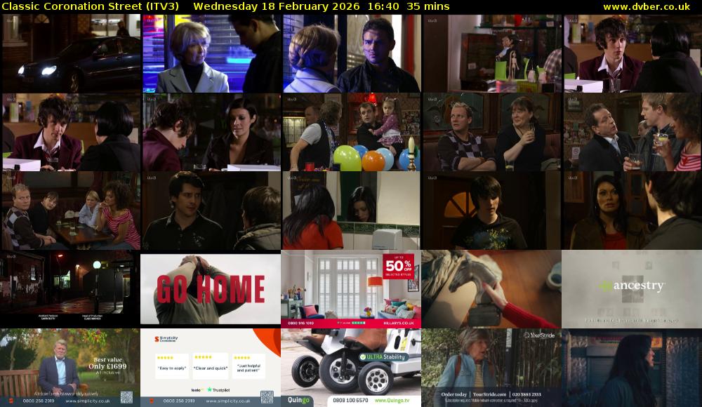 Classic Coronation Street (ITV3) Wednesday 18 February 2026 16:40 - 17:15