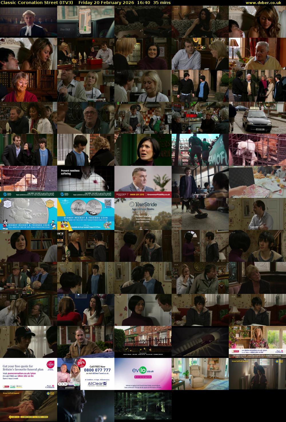 Classic Coronation Street (ITV3) Friday 20 February 2026 16:40 - 17:15