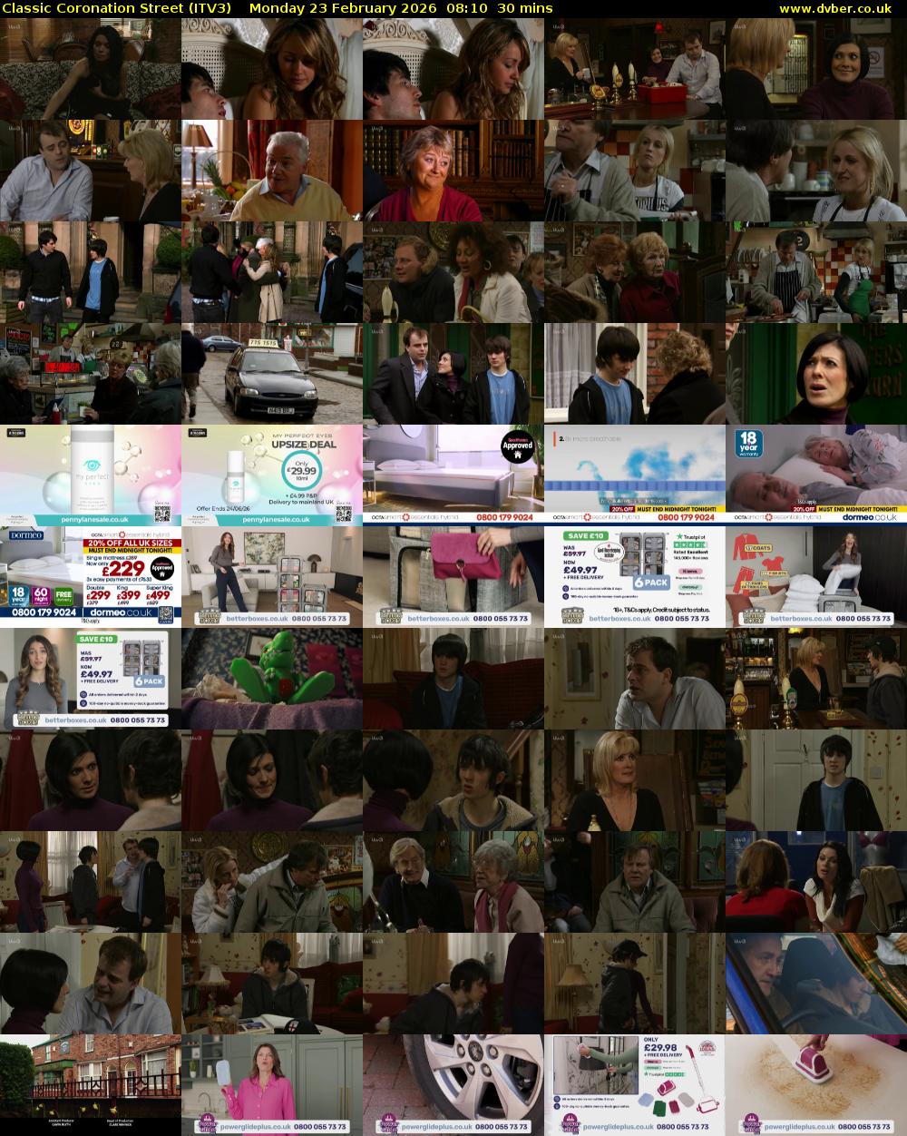 Classic Coronation Street (ITV3) Monday 23 February 2026 08:10 - 08:40