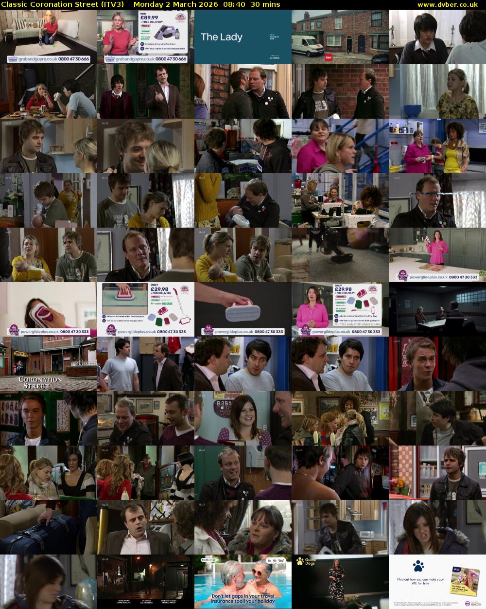 Classic Coronation Street (ITV3) Monday 2 March 2026 08:40 - 09:10