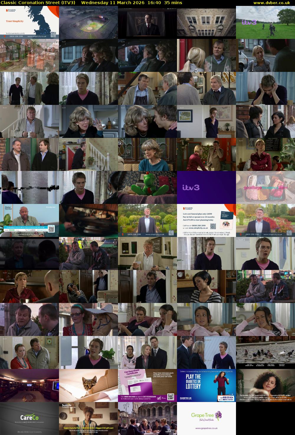 Classic Coronation Street (ITV3) Wednesday 11 March 2026 16:40 - 17:15