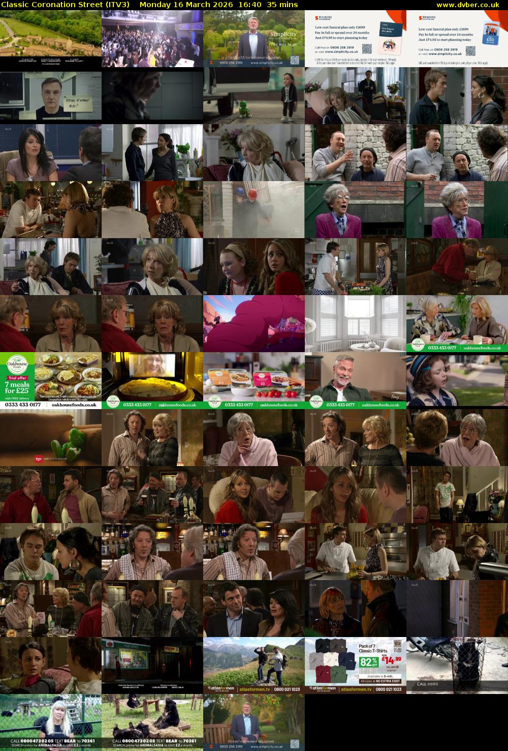 Classic Coronation Street (ITV3) Monday 16 March 2026 16:40 - 17:15
