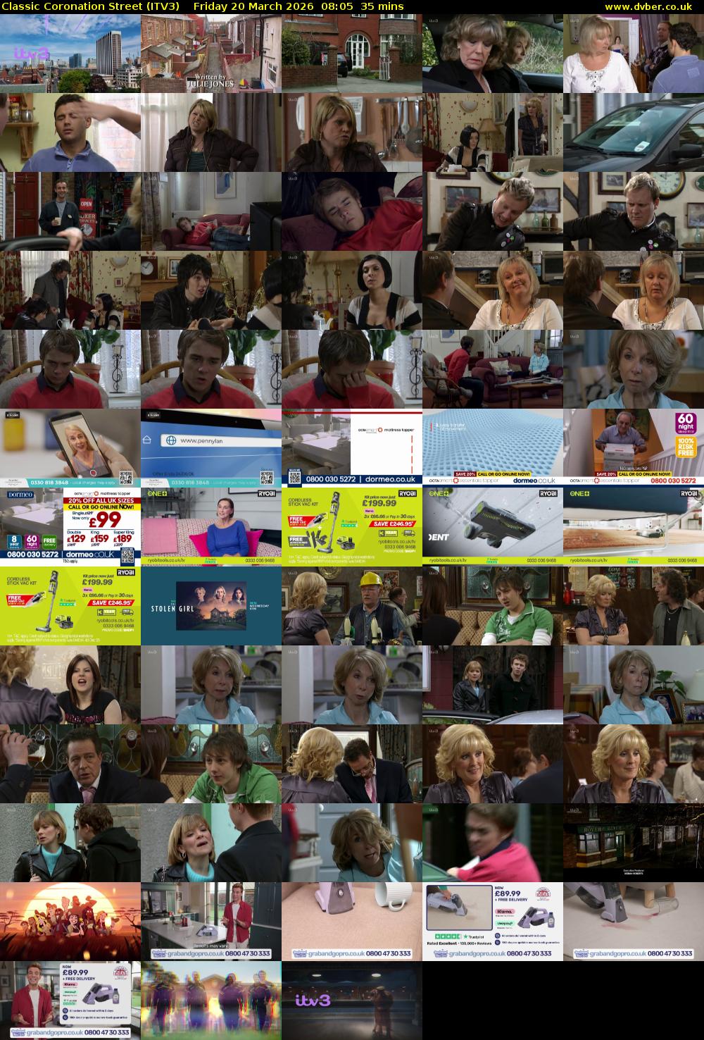 Classic Coronation Street (ITV3) Friday 20 March 2026 08:05 - 08:40