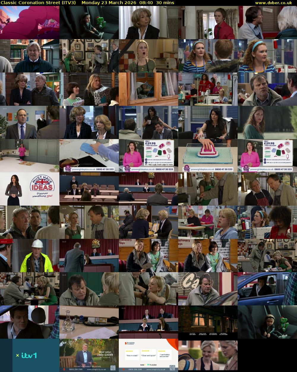 Classic Coronation Street (ITV3) Monday 23 March 2026 08:40 - 09:10