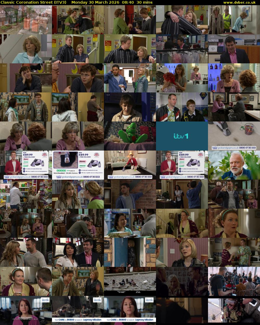 Classic Coronation Street (ITV3) Monday 30 March 2026 08:40 - 09:10