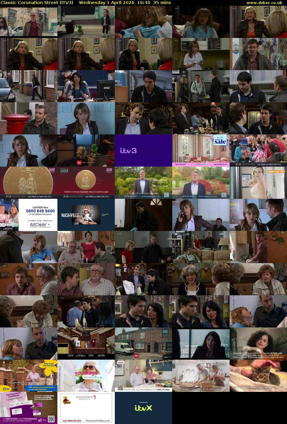 Classic Coronation Street (ITV3) Wednesday 1 April 2026 16:40 - 17:15