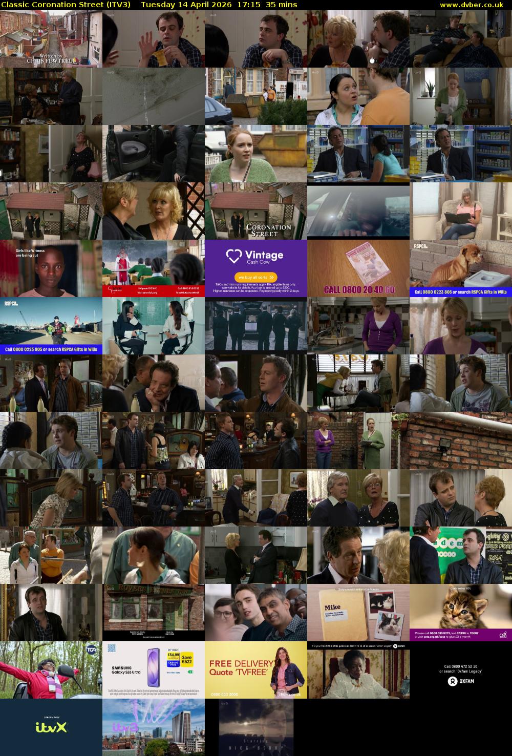 Classic Coronation Street (ITV3) Tuesday 14 April 2026 17:15 - 17:50