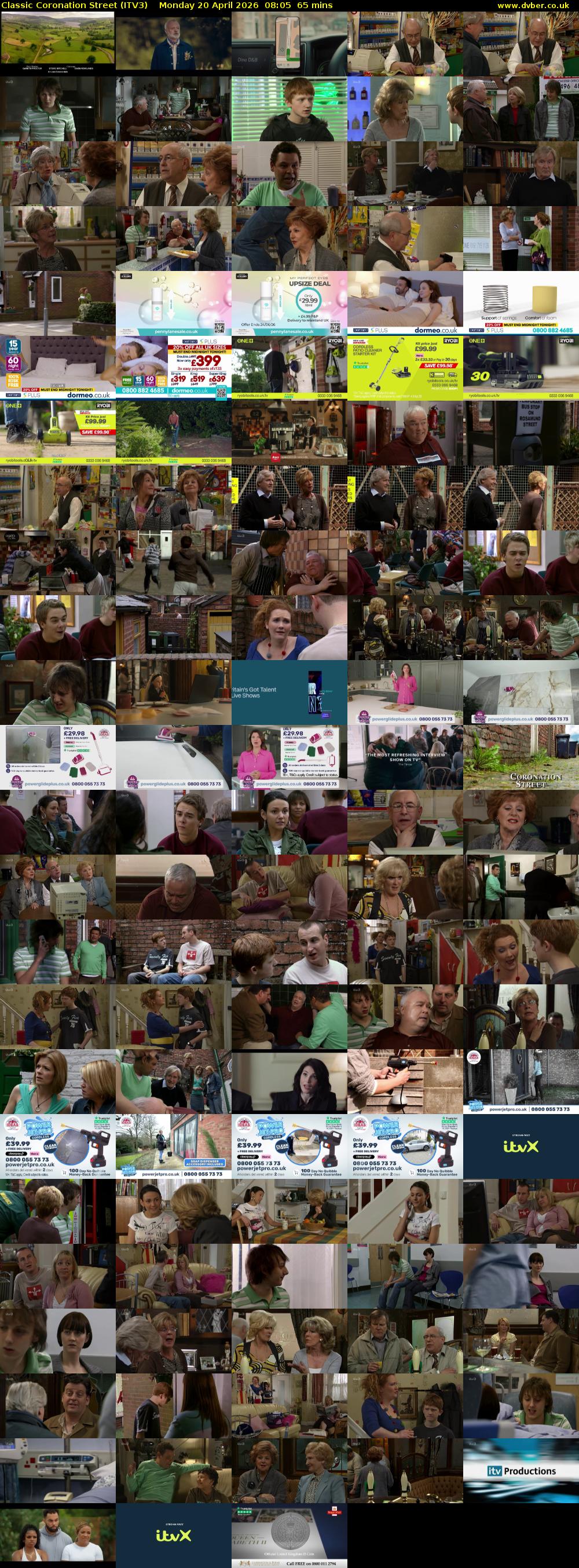 Classic Coronation Street (ITV3) Monday 20 April 2026 08:05 - 09:10