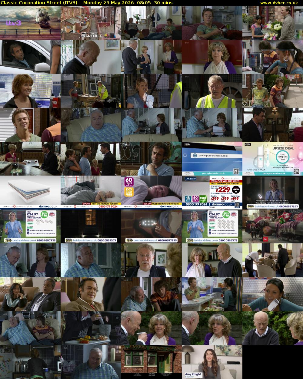 Classic Coronation Street (ITV3) Monday 25 May 2026 08:05 - 08:35
