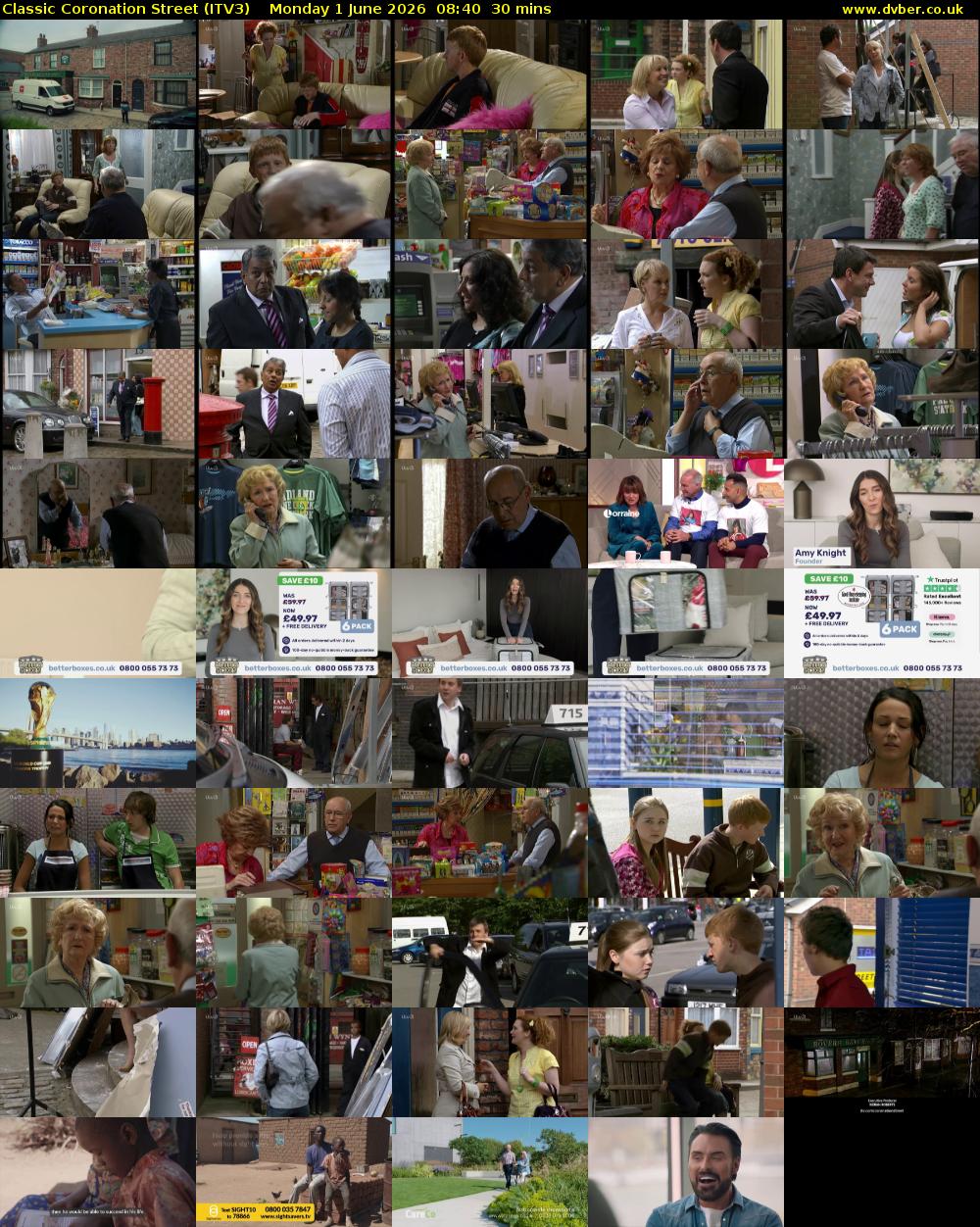 Classic Coronation Street (ITV3) Monday 1 June 2026 08:40 - 09:10