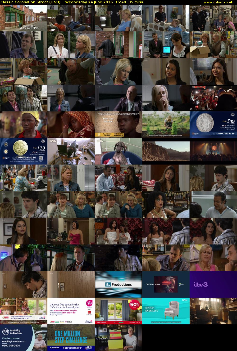 Classic Coronation Street (ITV3) Wednesday 24 June 2026 16:40 - 17:15