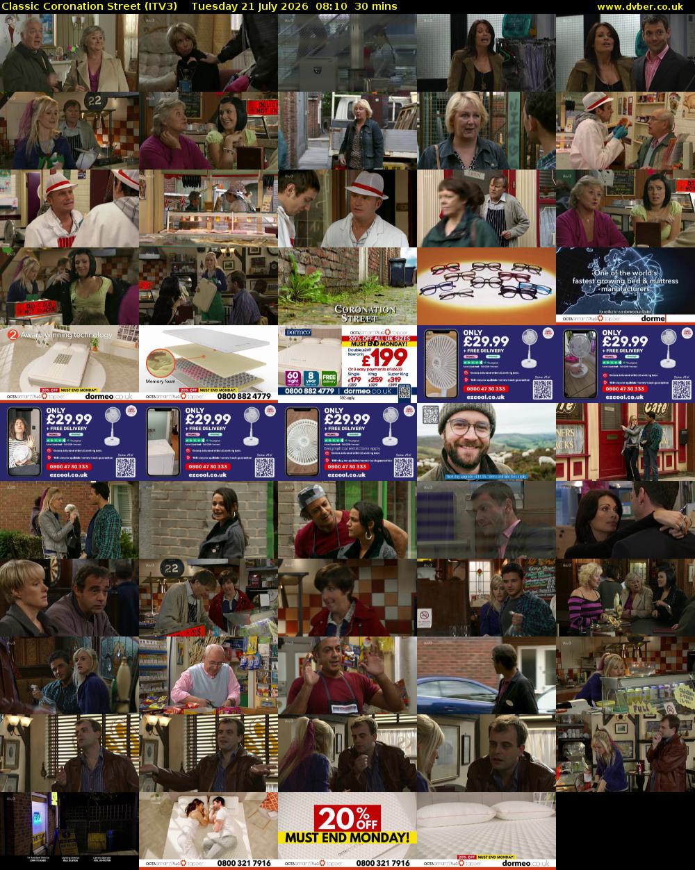 Classic Coronation Street (ITV3) Tuesday 21 July 2026 08:10 - 08:40