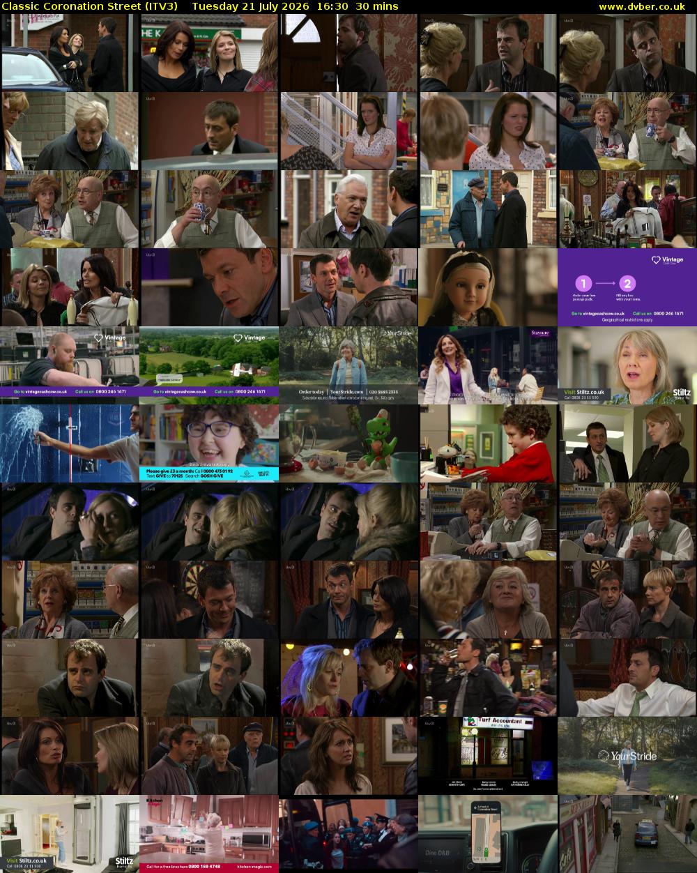 Classic Coronation Street (ITV3) Tuesday 21 July 2026 16:30 - 17:00