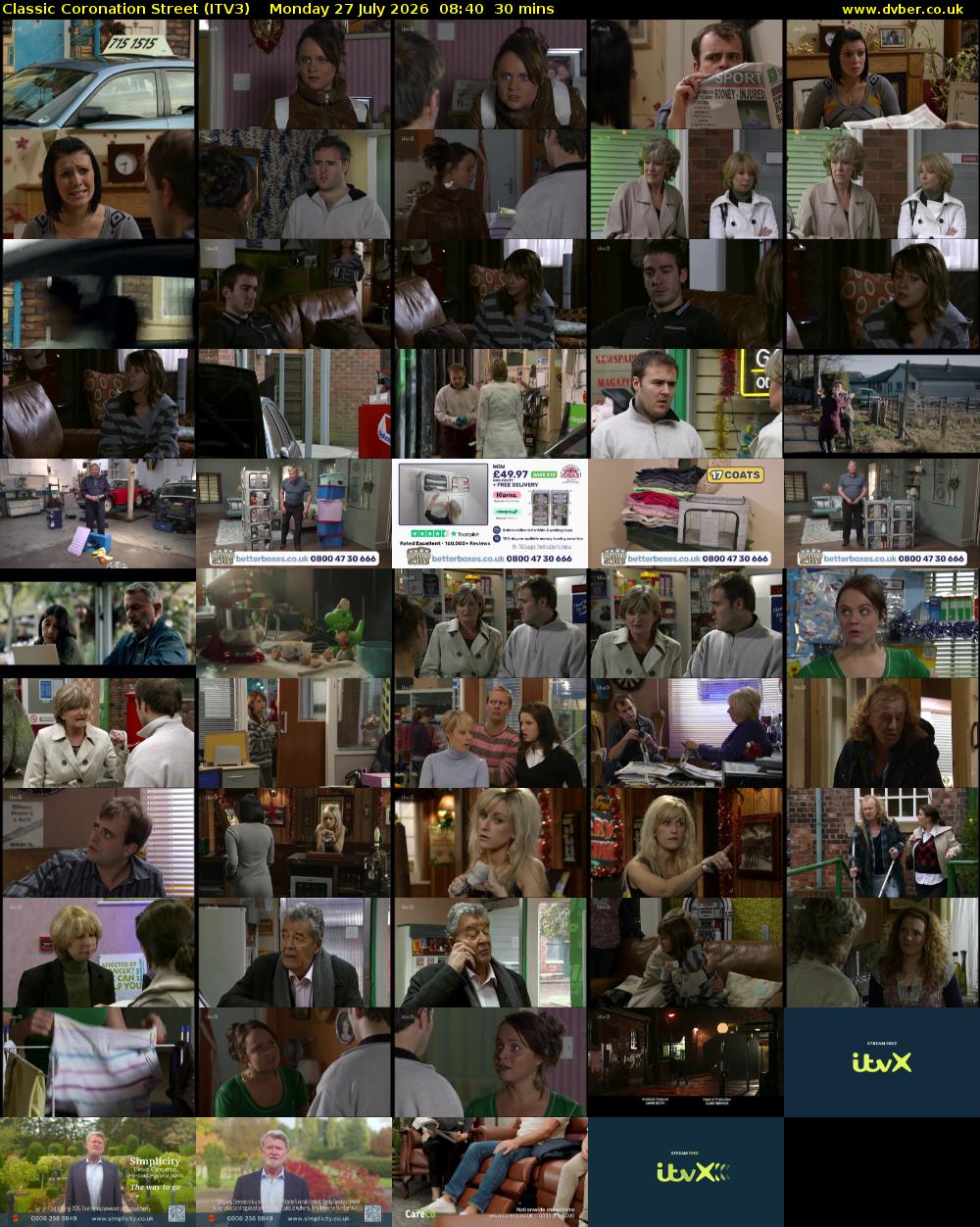 Classic Coronation Street (ITV3) Monday 27 July 2026 08:40 - 09:10
