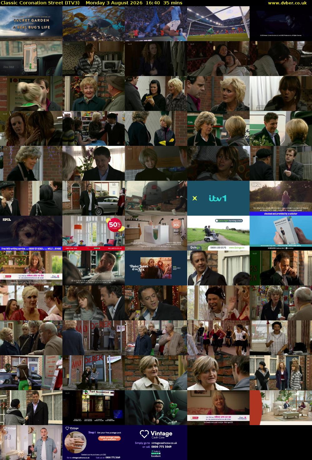 Classic Coronation Street (ITV3) Monday 3 August 2026 16:40 - 17:15