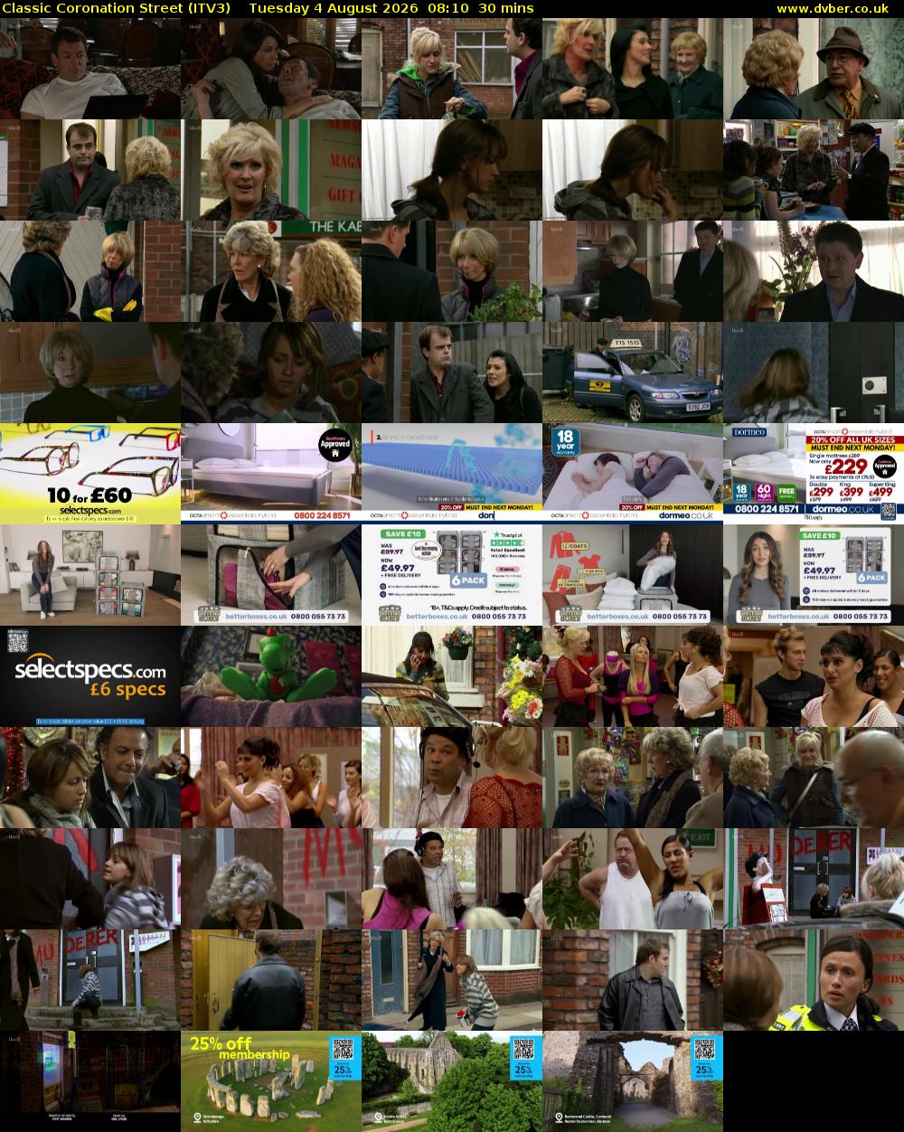 Classic Coronation Street (ITV3) Tuesday 4 August 2026 08:10 - 08:40