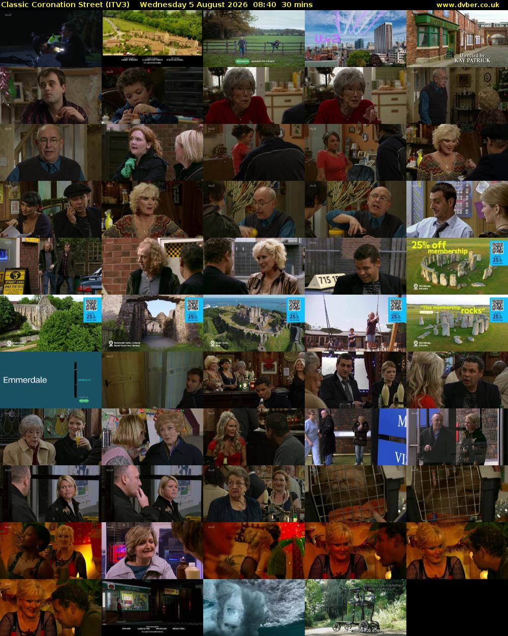 Classic Coronation Street (ITV3) Wednesday 5 August 2026 08:40 - 09:10