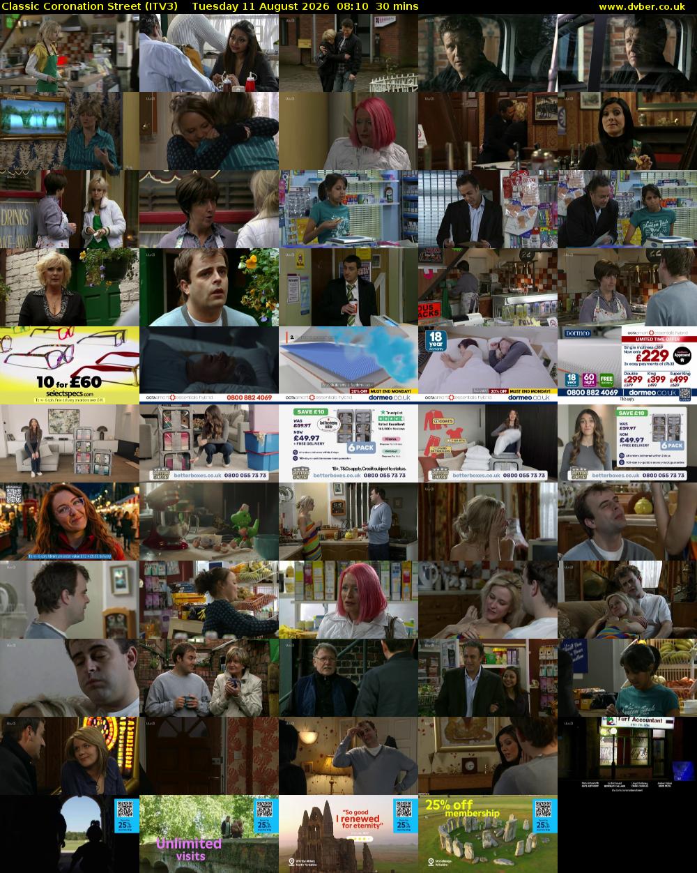 Classic Coronation Street (ITV3) Tuesday 11 August 2026 08:10 - 08:40