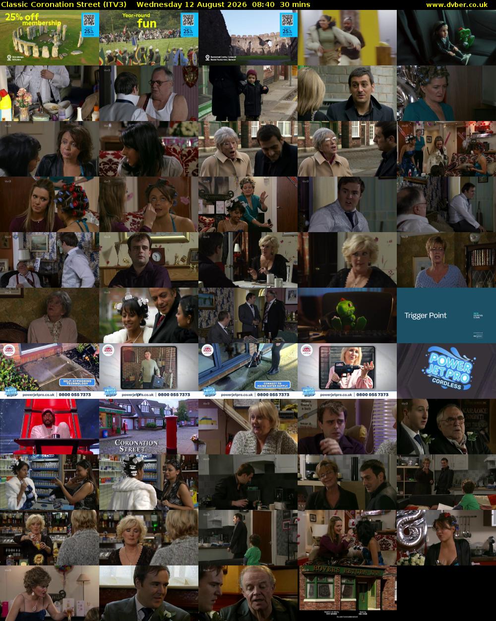 Classic Coronation Street (ITV3) Wednesday 12 August 2026 08:40 - 09:10