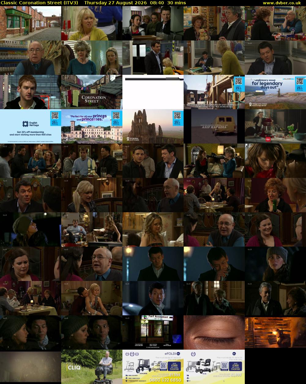 Classic Coronation Street (ITV3) Thursday 27 August 2026 08:40 - 09:10