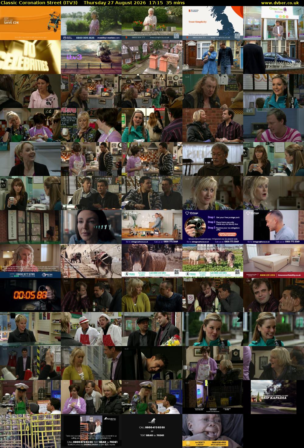 Classic Coronation Street (ITV3) Thursday 27 August 2026 17:15 - 17:50