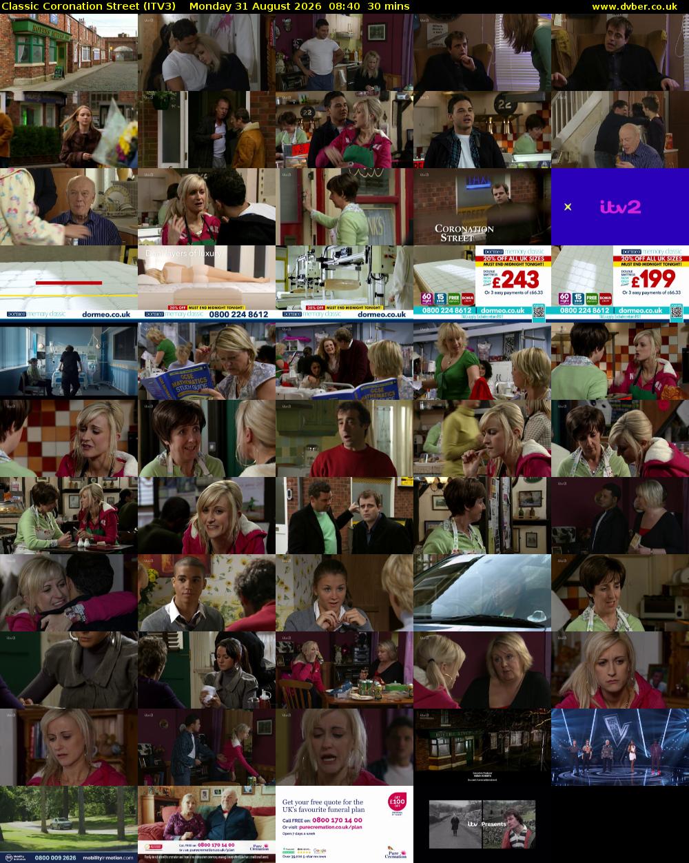 Classic Coronation Street (ITV3) Monday 31 August 2026 08:40 - 09:10