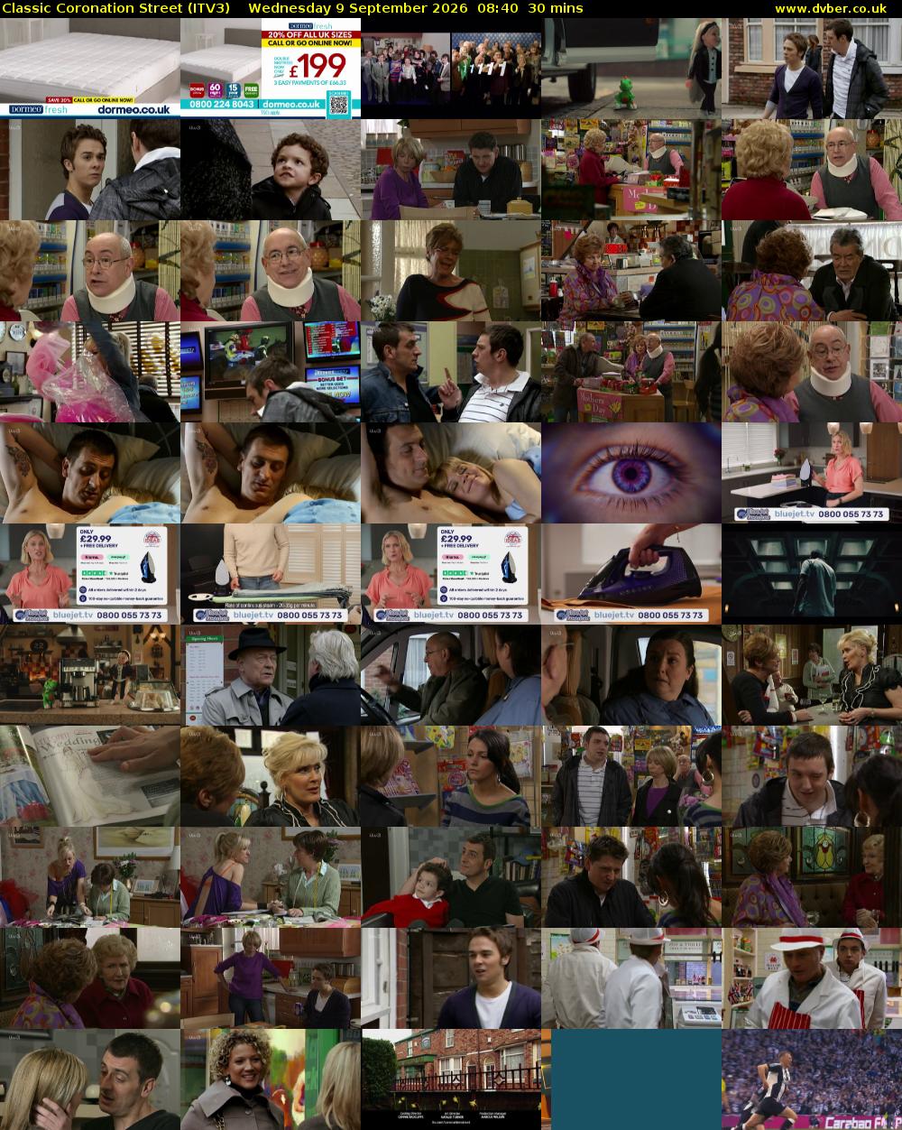 Classic Coronation Street (ITV3) Wednesday 9 September 2026 08:40 - 09:10