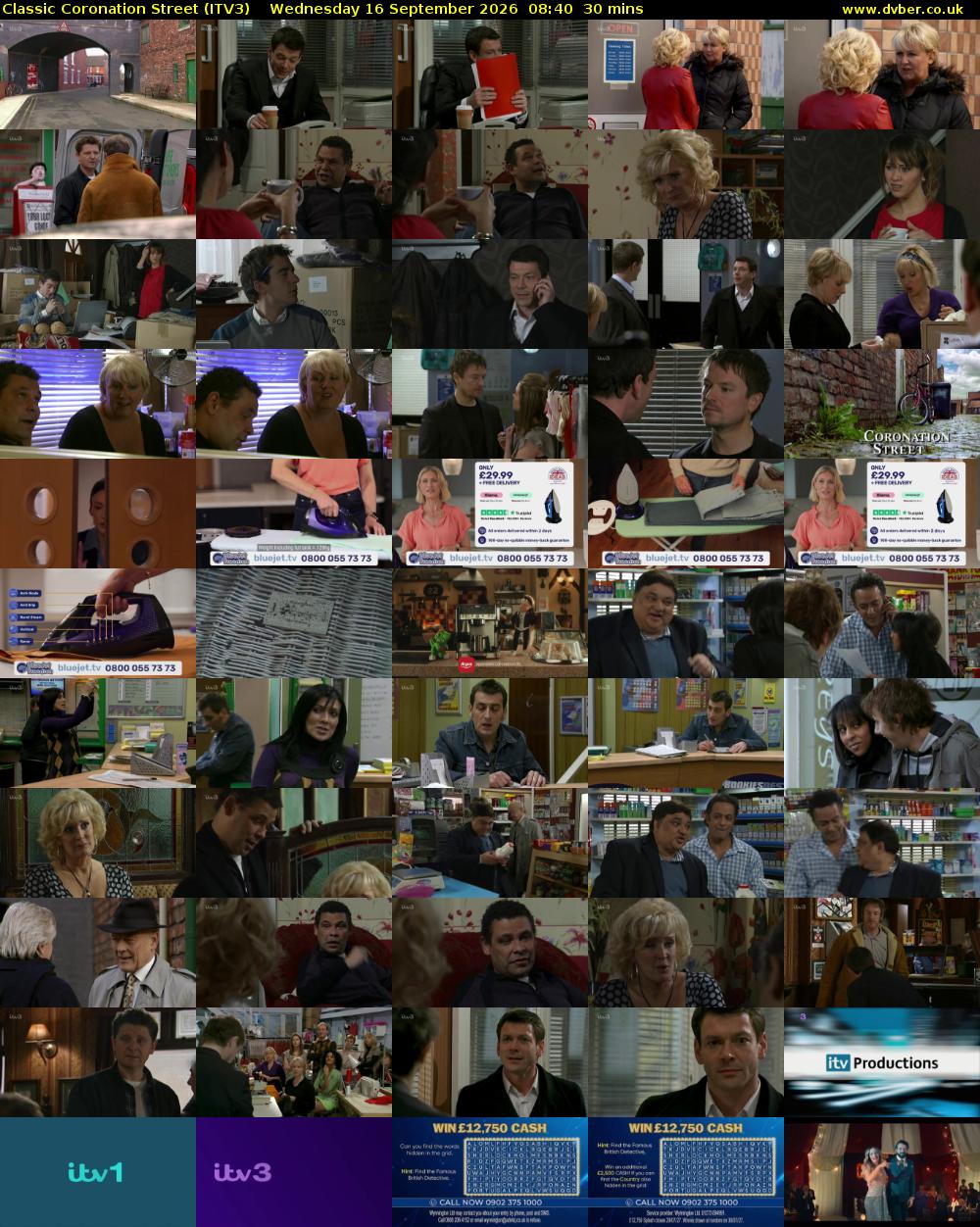 Classic Coronation Street (ITV3) Wednesday 16 September 2026 08:40 - 09:10