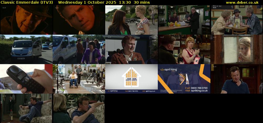 Classic Emmerdale (ITV3) Wednesday 1 October 2025 13:30 - 14:00