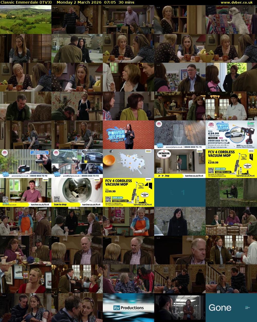 Classic Emmerdale (ITV3) Monday 2 March 2026 07:05 - 07:35