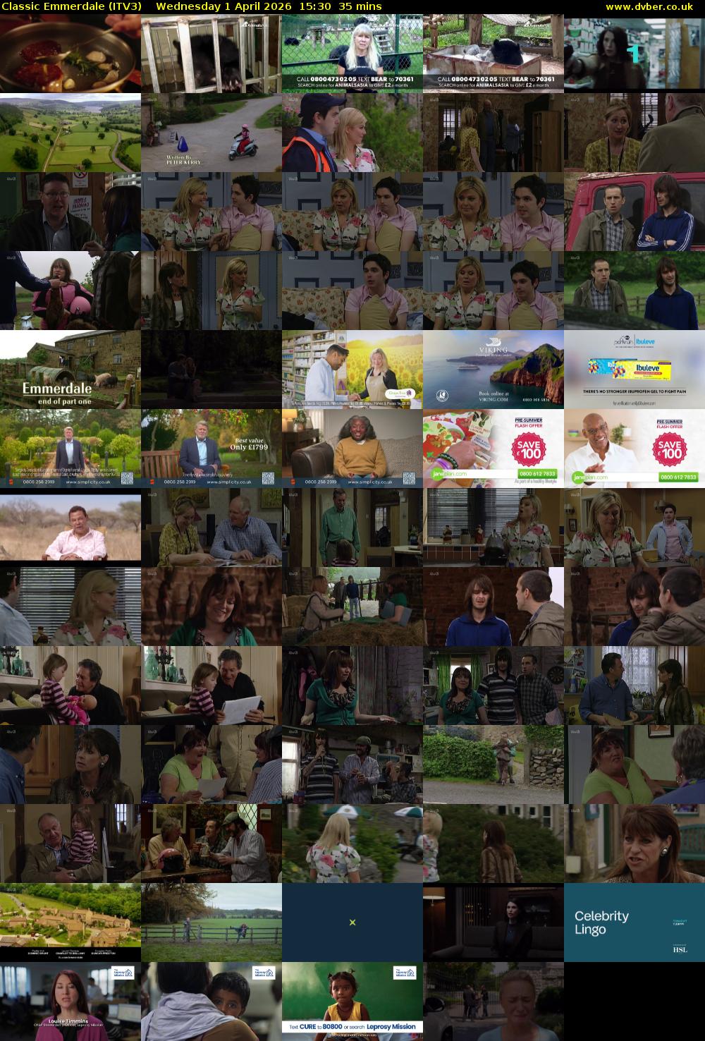 Classic Emmerdale (ITV3) Wednesday 1 April 2026 15:30 - 16:05