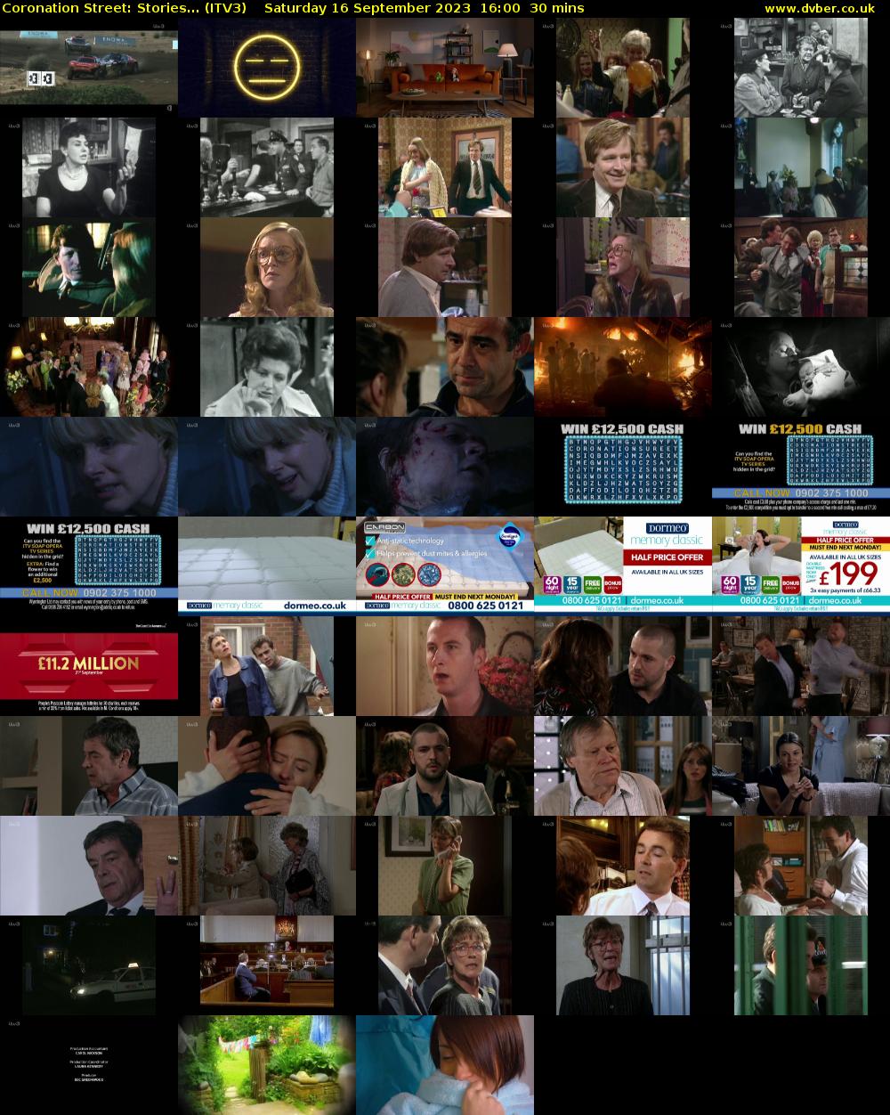 Coronation Street: Stories... (ITV3) Saturday 16 September 2023 16:00 - 16:30