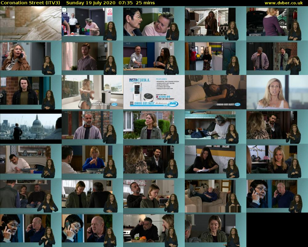 Coronation Street (ITV3) Sunday 19 July 2020 07:35 - 08:00