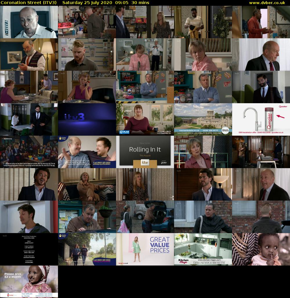 Coronation Street (ITV3) Saturday 25 July 2020 09:05 - 09:35