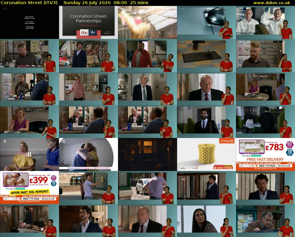 Coronation Street (ITV3) Sunday 26 July 2020 08:00 - 08:25