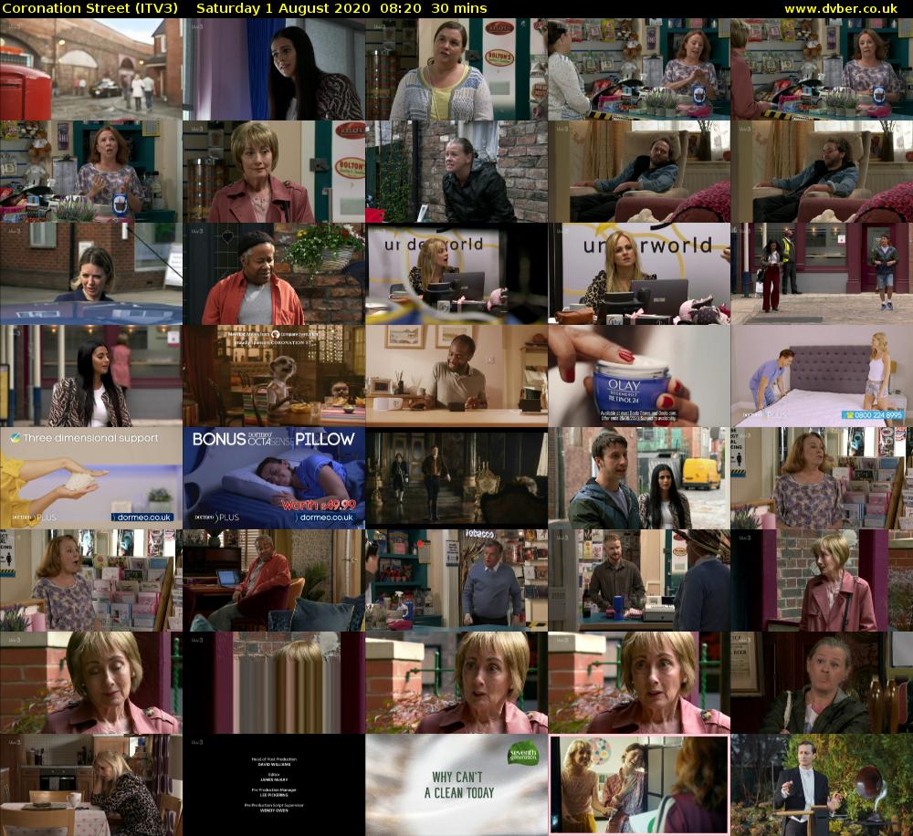 Coronation Street (ITV3) Saturday 1 August 2020 08:20 - 08:50